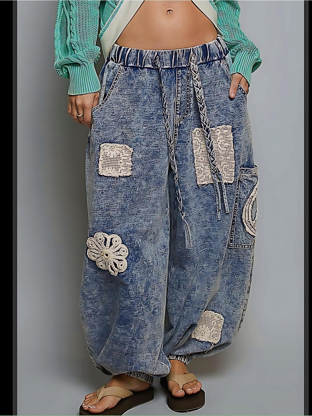 POL High rise French terry fabric/twill. Denim - Picture 3 of 4